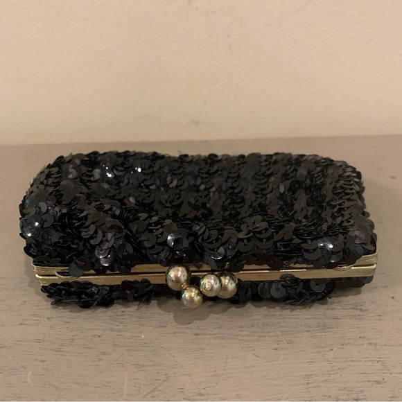 VTG Black Sequin Little Clutch Bag - Picture 4 of 7